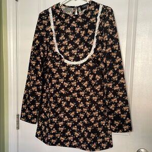 Cider Black Floral Mini Dress Corduroy Cottagecore